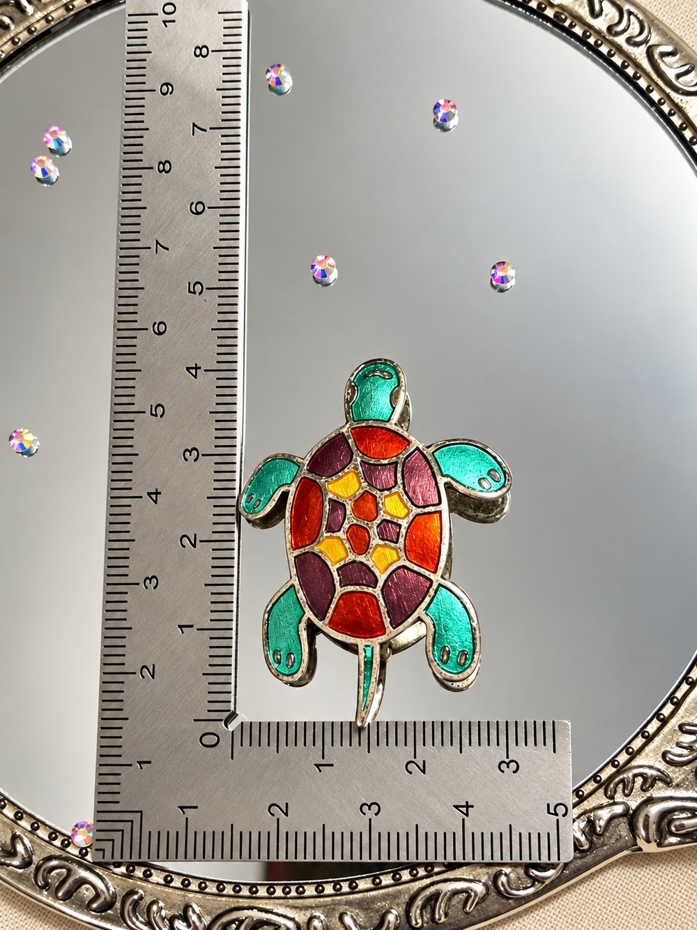 Vintage Siam Sterling Silver Enamel Turtle Brooch Pin Multicolor Thai Jewelry